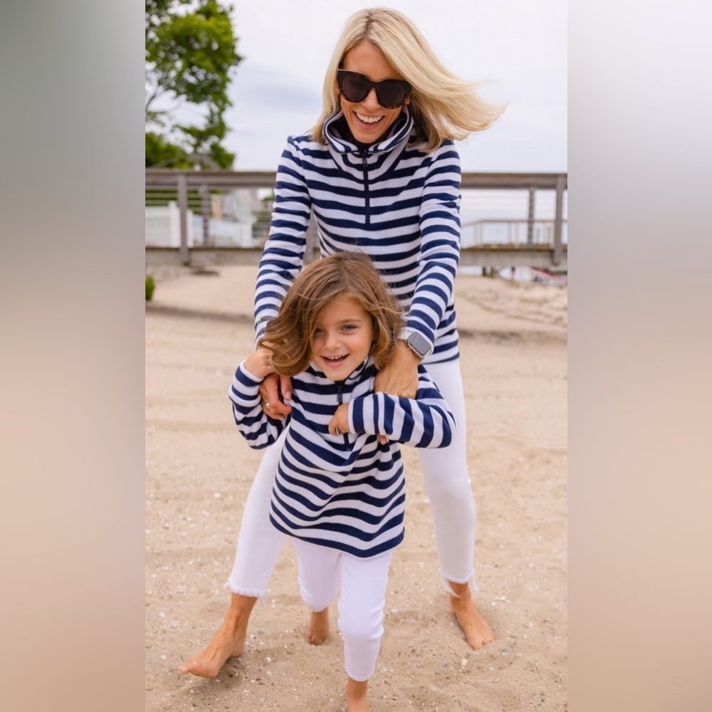 Dudley Stephens Navy White Striped Fleece Pullover